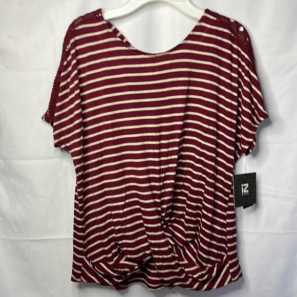 Iz Byer Tops - Burgundy Cream Striped T-shirt